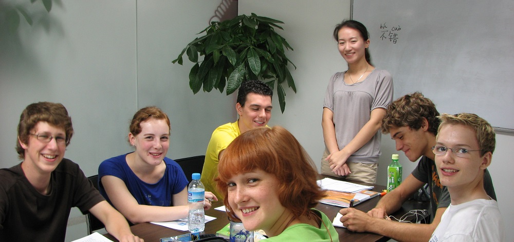 Small class with 5 students learning Chinese