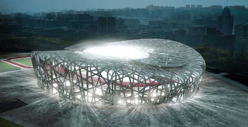 Beijing Olympic Bird's Nest National Stadium 2008 Olympics iconic architecture night lighting