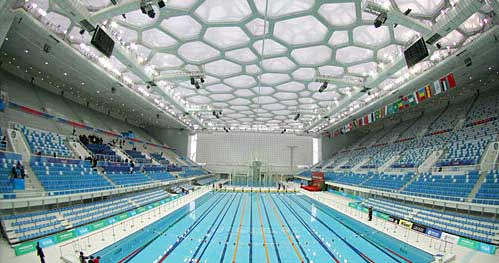 Beijing Olympic Water Cube National Aquatics Center 2008 Olympics swimming venue blue lighting