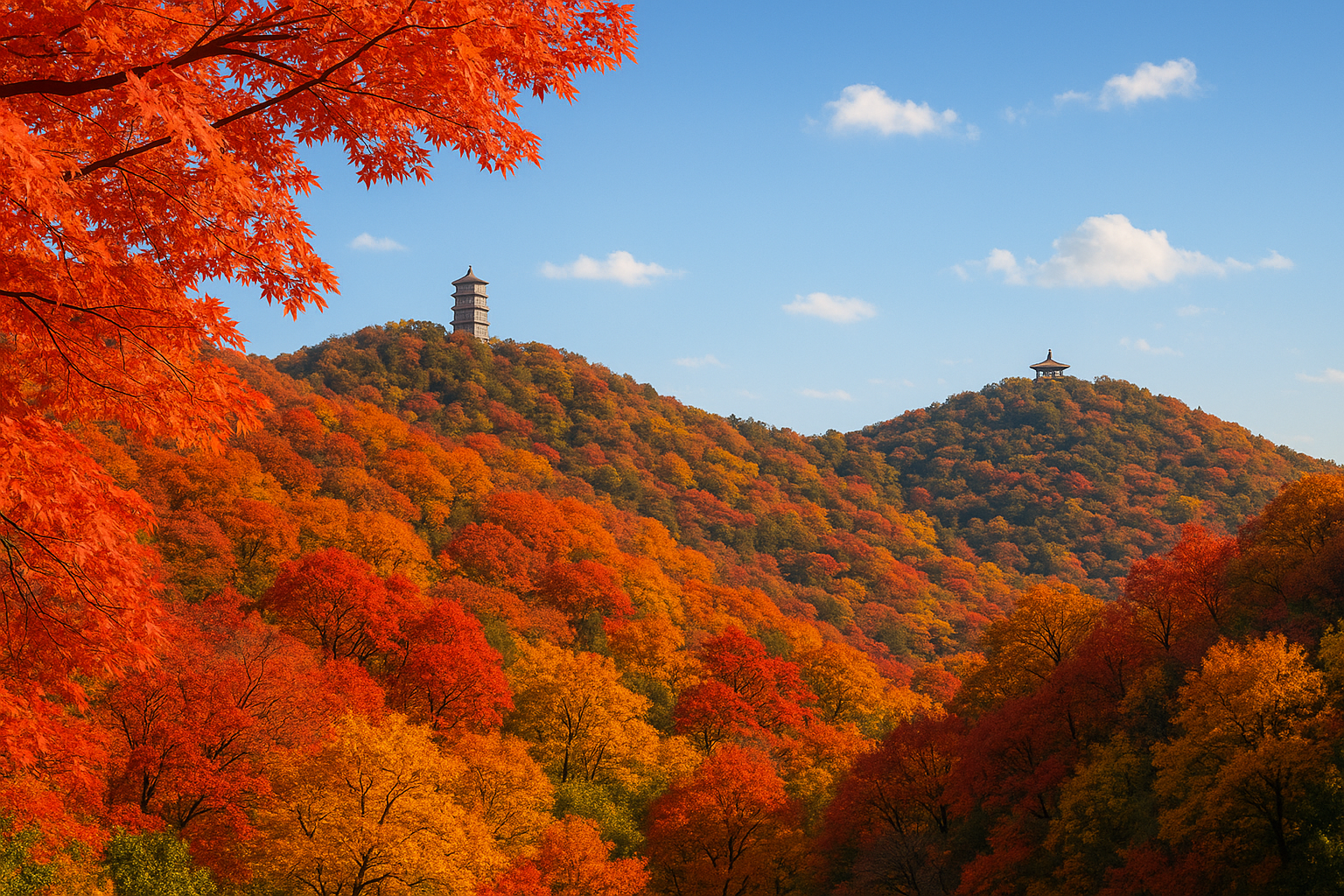 The Great Wall of China during autumn with colorful fall foliage