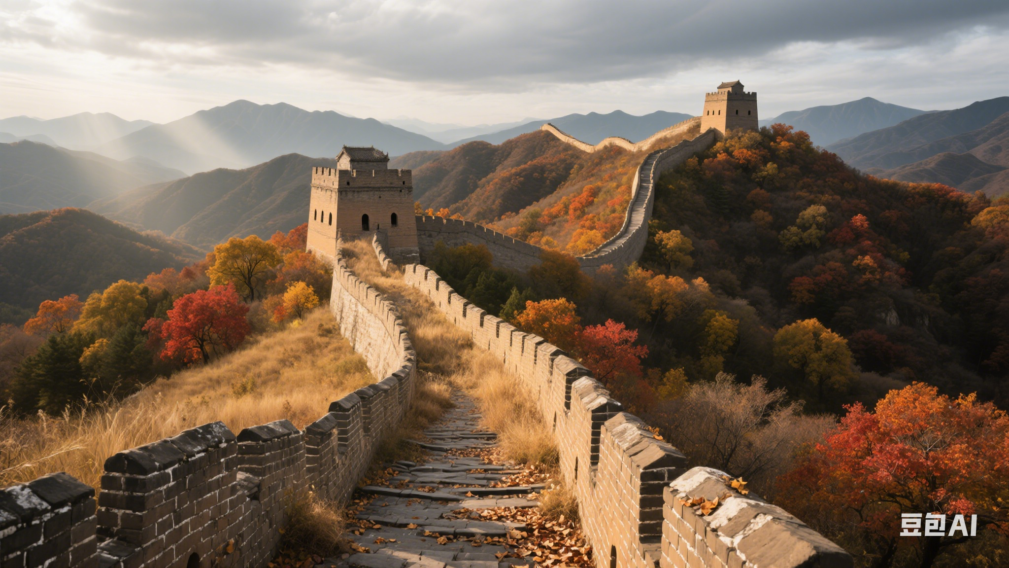The Great Wall of China during autumn with colorful fall foliage