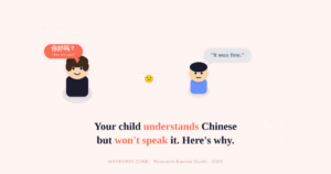 Parent asks child a question in Chinese, child replies in English — illustrating passive bilingualism in heritage Chinese families